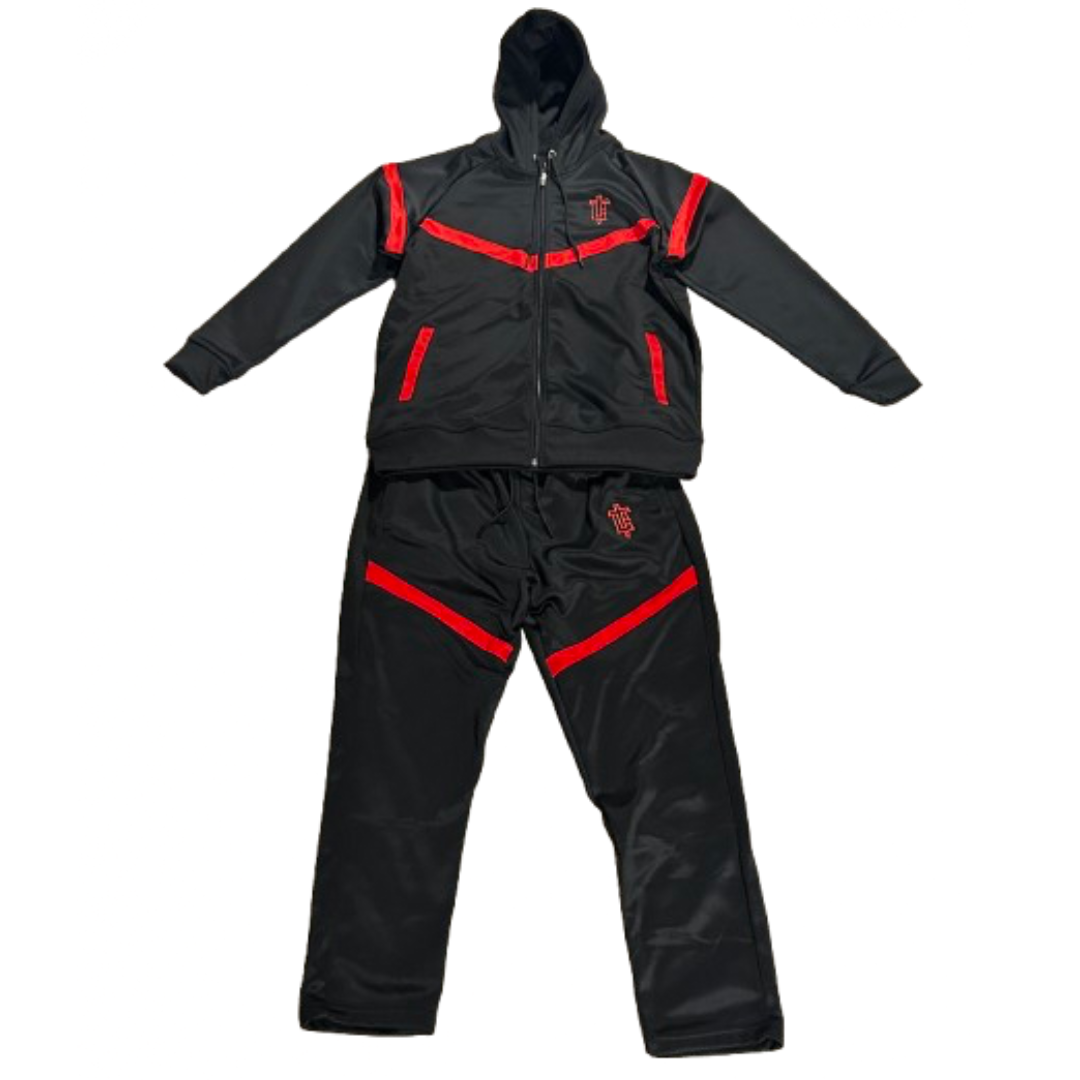 (Unisex) TOP CTRL Hooded Tracksuit - Black / Red