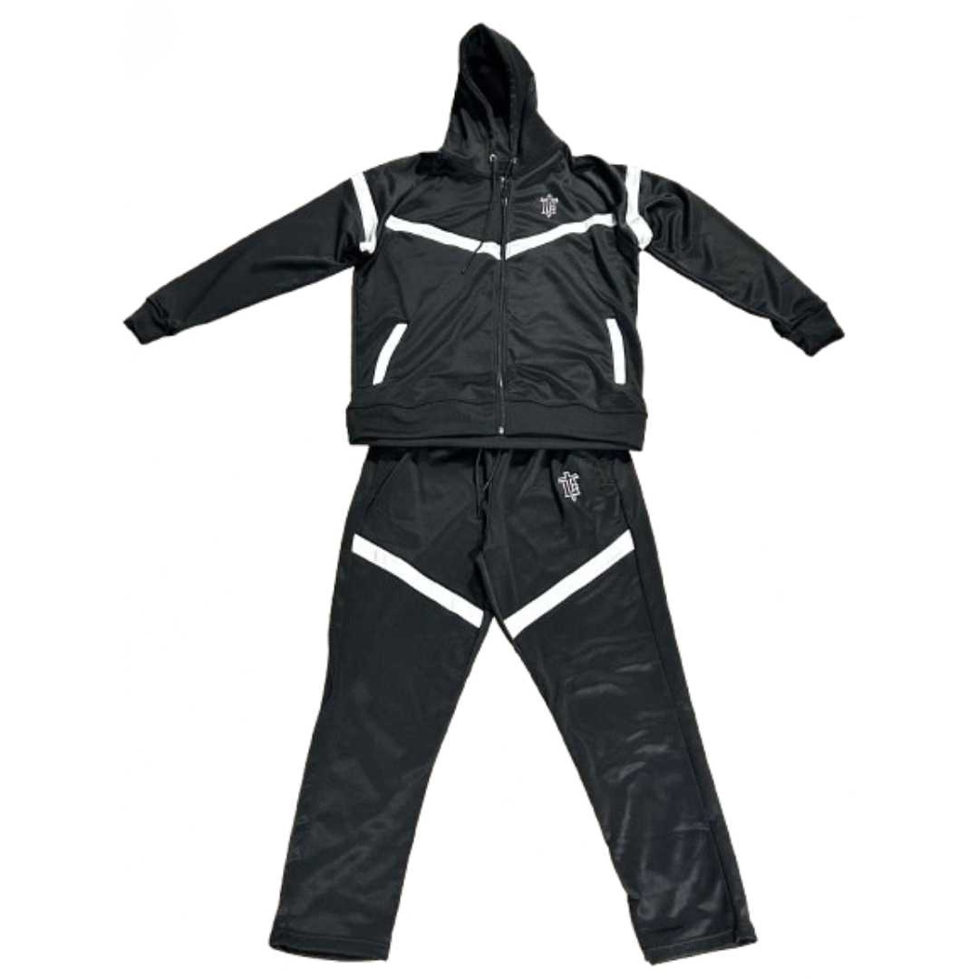 (Unisex) TOP CTRL Hooded Tracksuit - Black / White