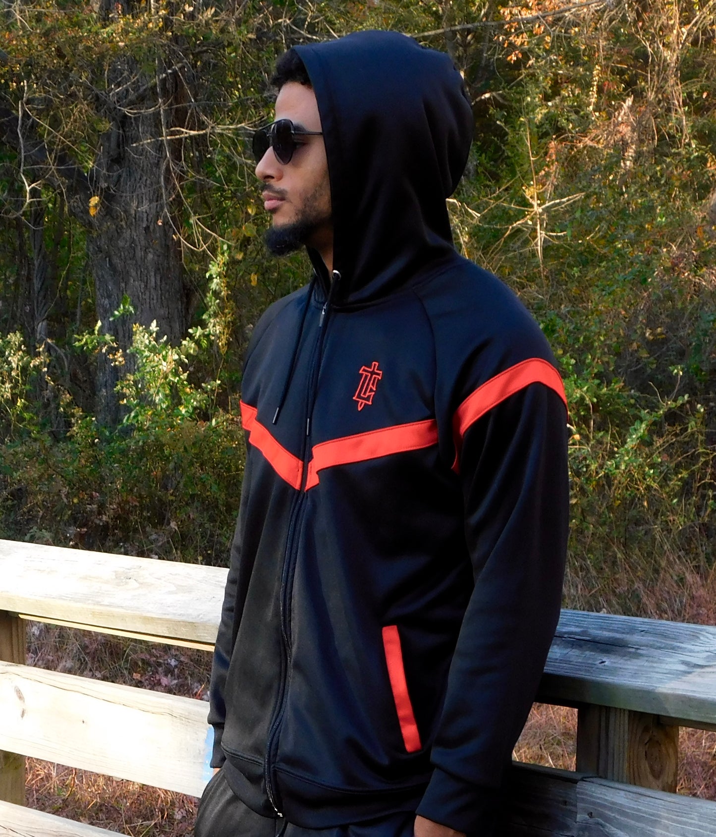 TOP CTRL Hooded Tracksuit Zip-Up Top - Black / Red