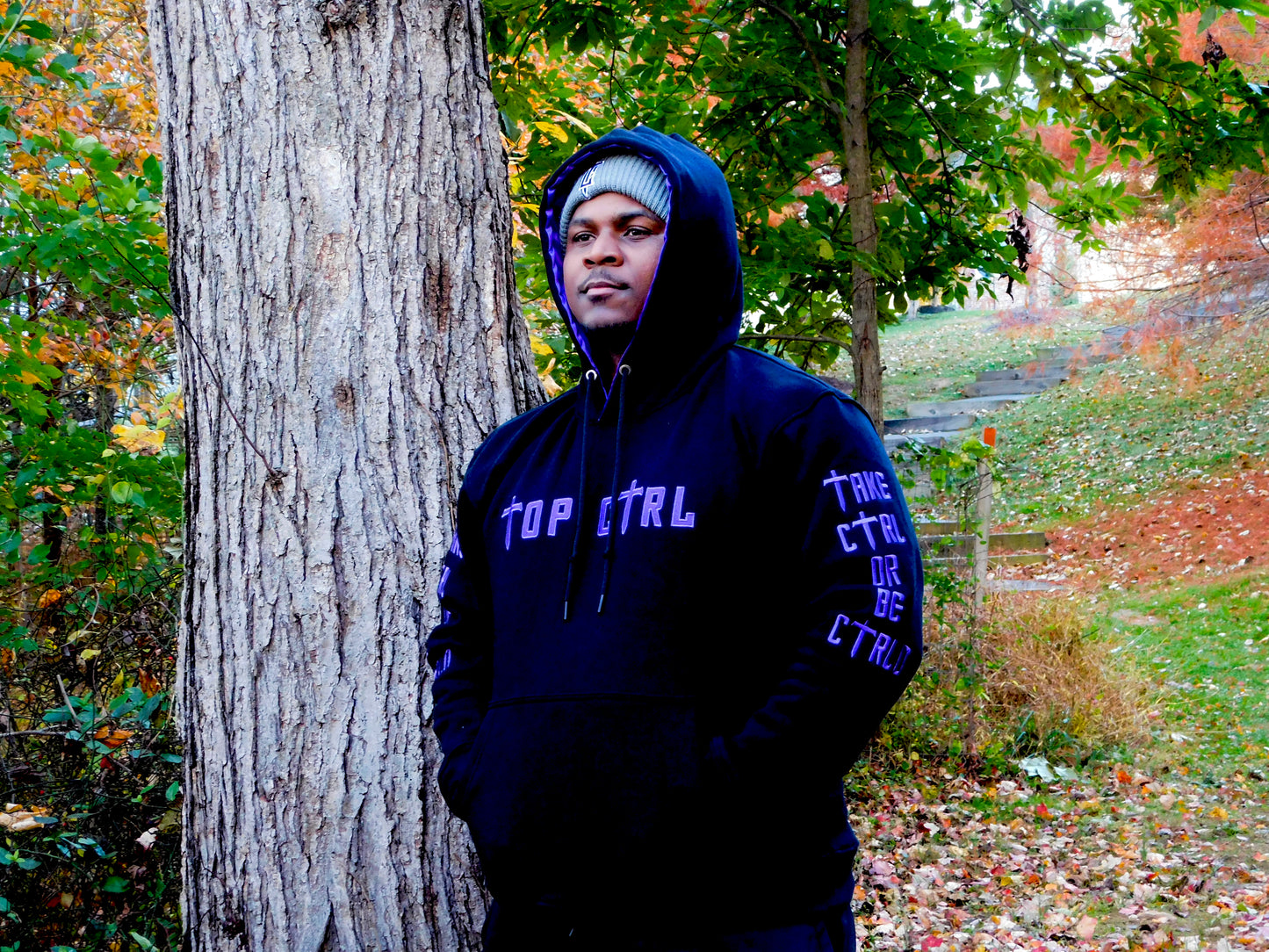 (Unisex) TOP CTRL Pullover Hoodie - Black / Purple
