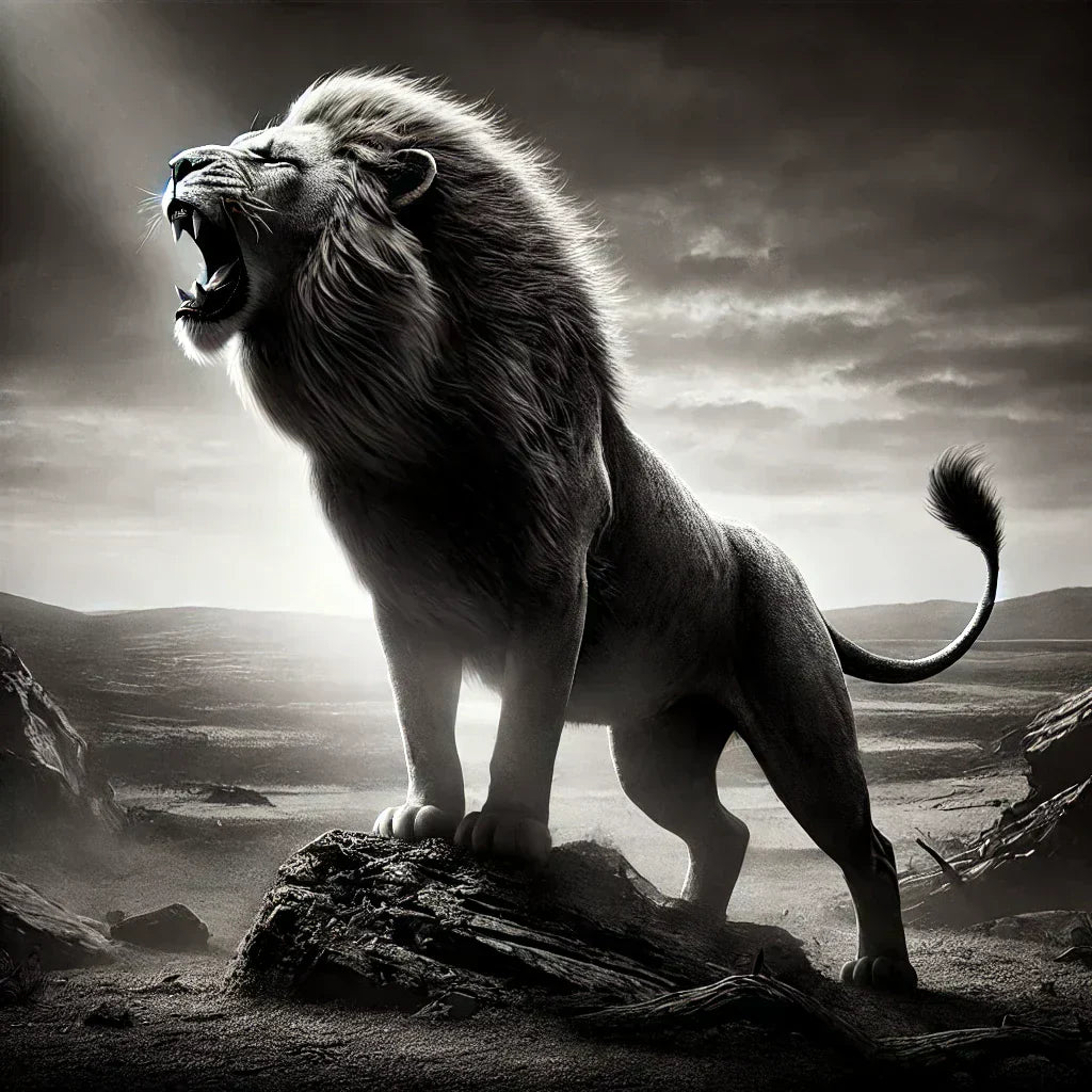 A lion roaring.