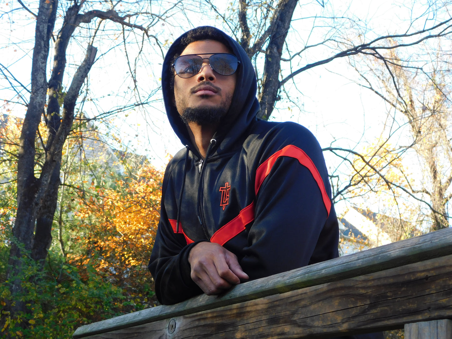 TOP CTRL Hooded Tracksuit Zip-Up Top - Black / Red