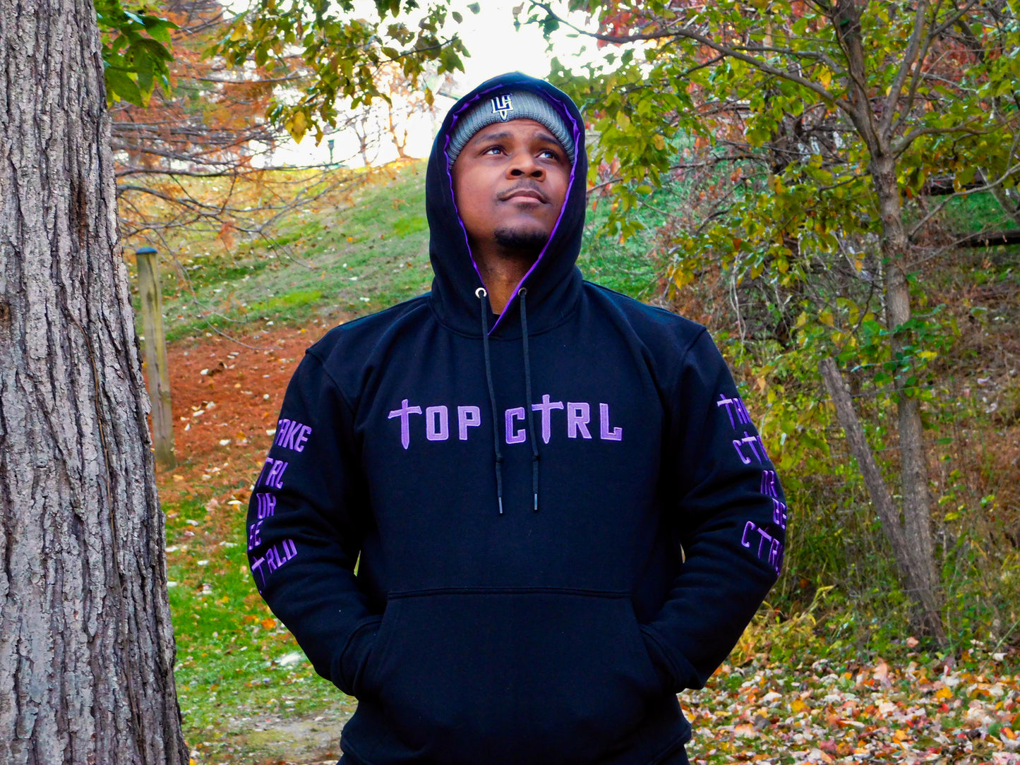 (Unisex) TOP CTRL Pullover Hoodie - Black / Purple