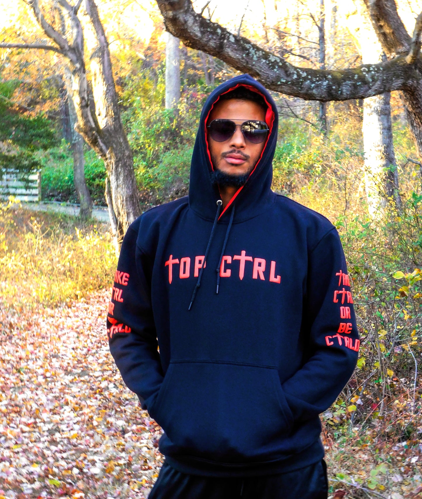 (Unisex) TOP CTRL Pullover Hoodie - Black / Red