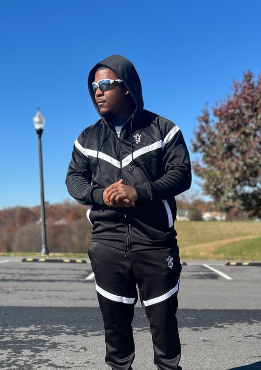 (Unisex) TOP CTRL Hooded Tracksuit - Black / White