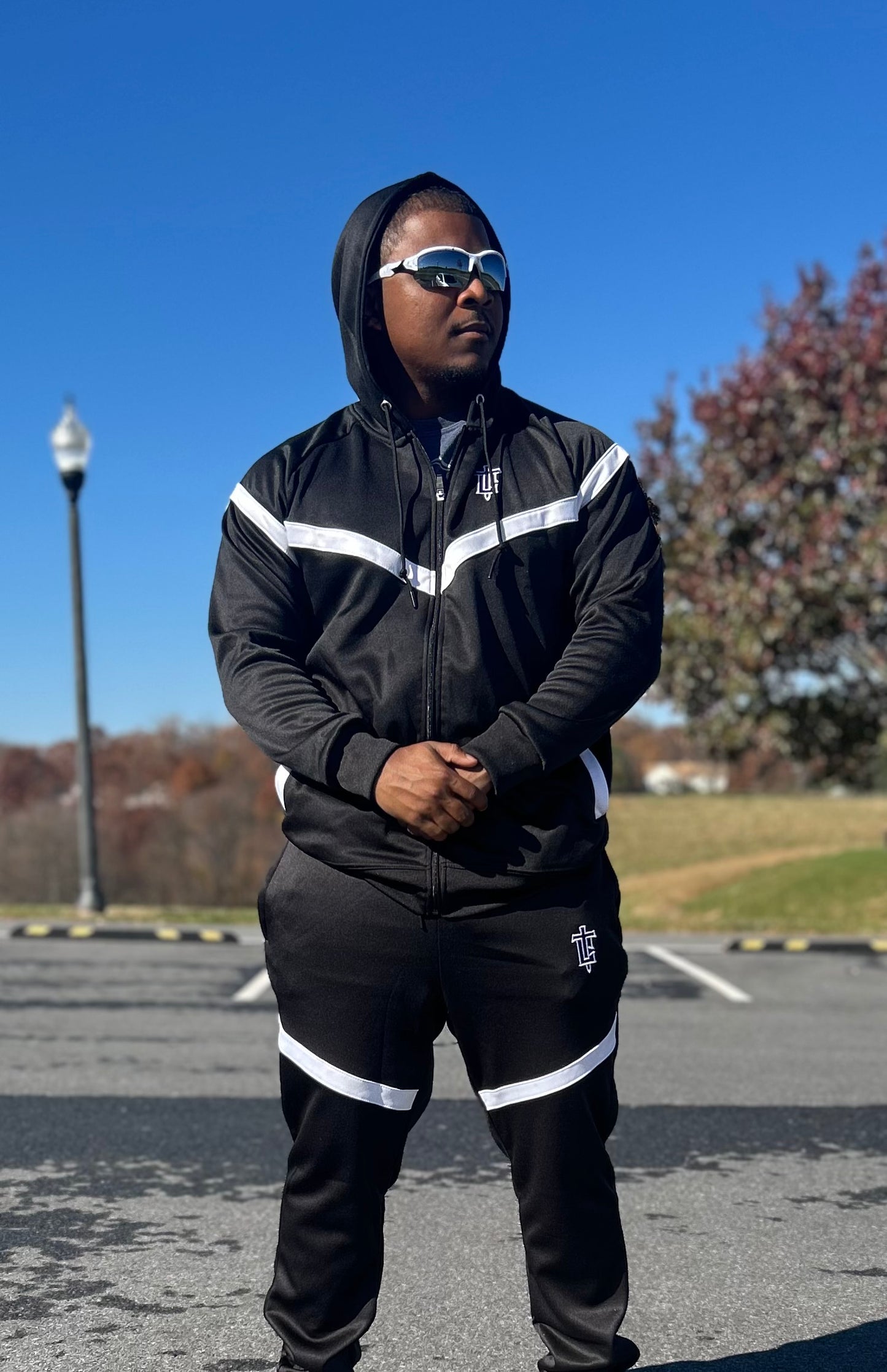 (Unisex) TOP CTRL Hooded Tracksuit - Black / White