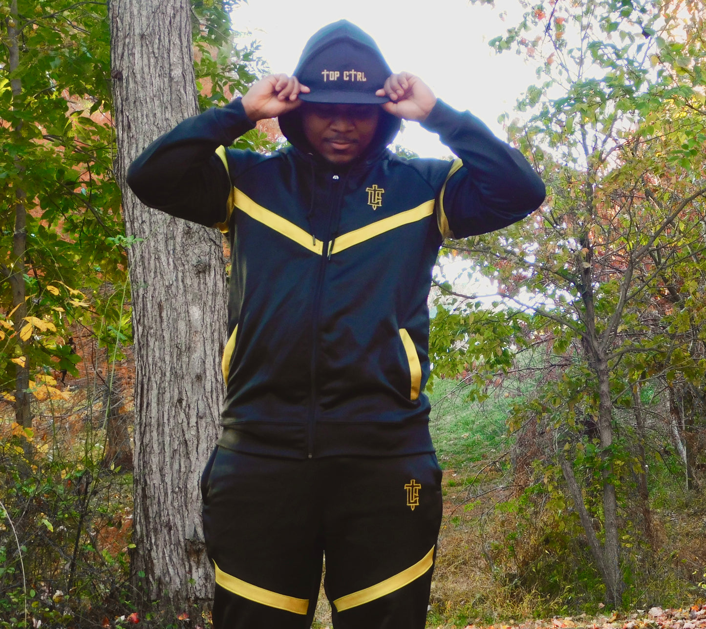 (Unisex) TOP CTRL Hooded Tracksuit - Black / Gold