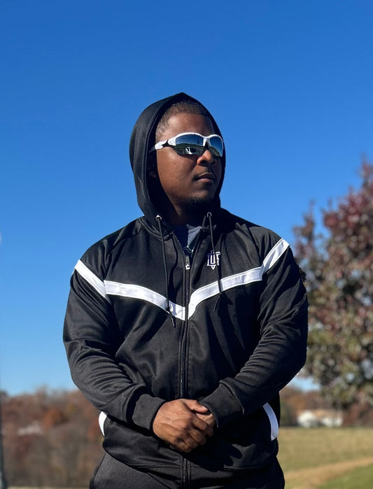 TOP CTRL Hooded Tracksuit Zip-Up Top - Black / White