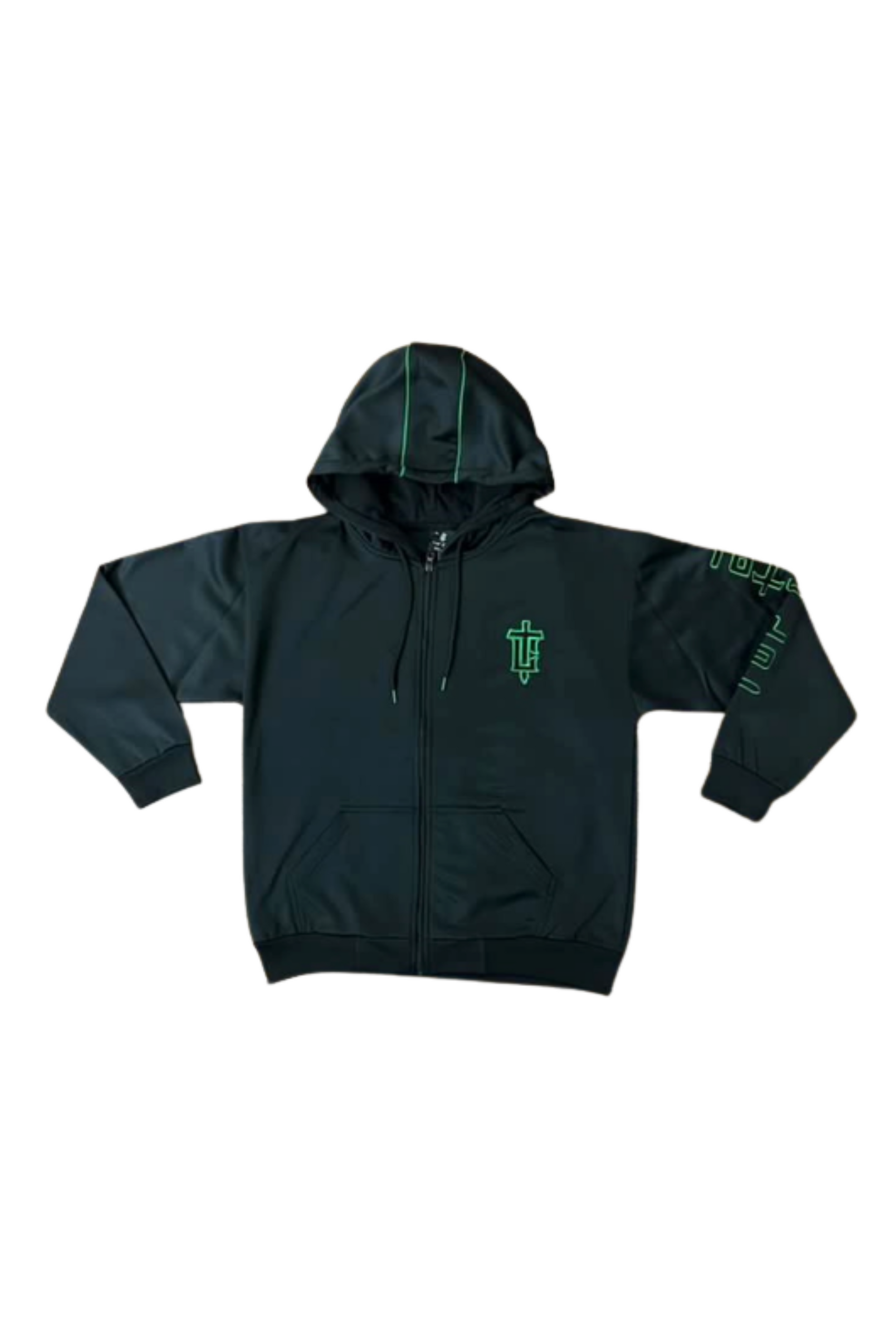 Black and green zip up hoodie hot sale